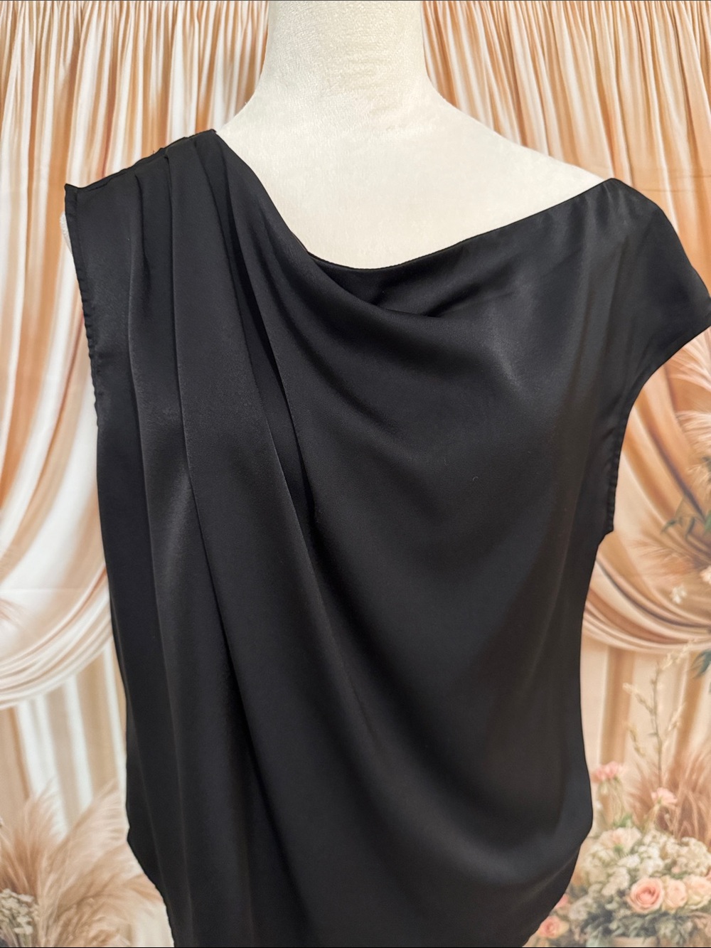 Elegant Black Draped Sleeveless Blouse